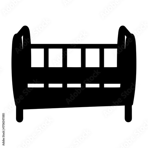 Silhouette of a simple, minimalist baby crib or cot design in black