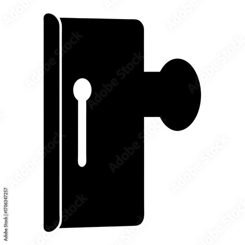 Door Lock and Handle Illustration Icon in Black and White Simple Style