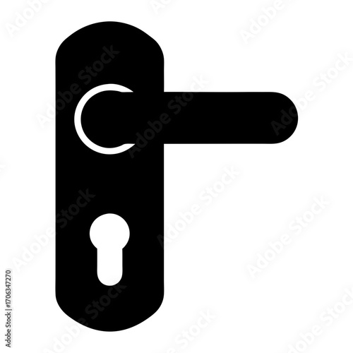 Elegant black door handle and keyhole illustration on a clean white background