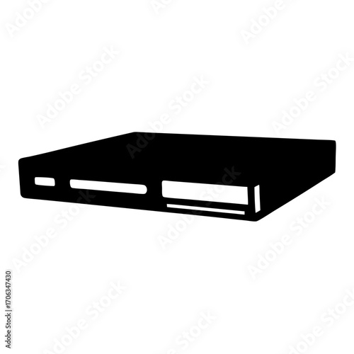 Black and White Minimalist Illustration of a Flat Rectangular Device with Front Panel