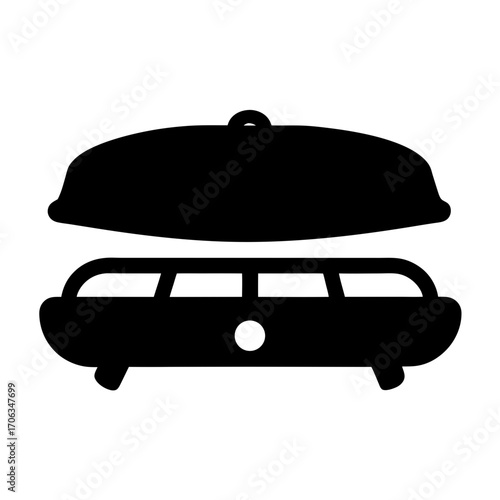 Elegant black and white depiction of a food warmer or chafing dish