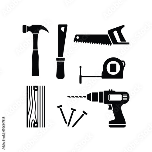 Collection of essential carpentry and diy tools for home improvement projects and construction