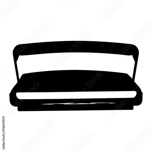 Silhouette of a convertible car's front end, top down, in stark black and white