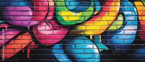 Colorful graffiti art on brick wall