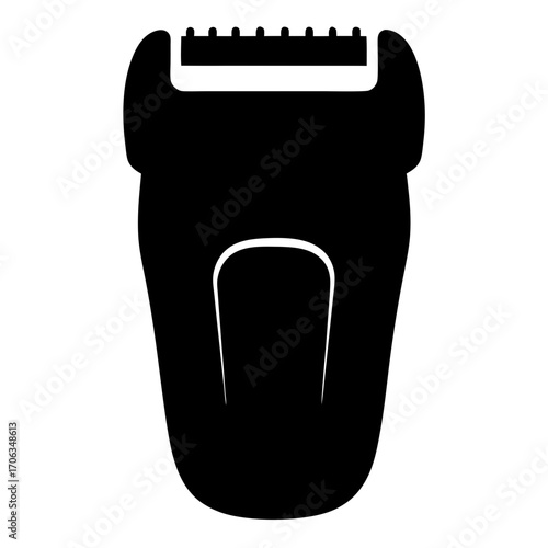 Minimalist black and white illustration of an electric hair trimmer or shaver