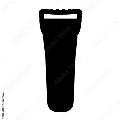 Black silhouette of a vintage safety razor on a white background