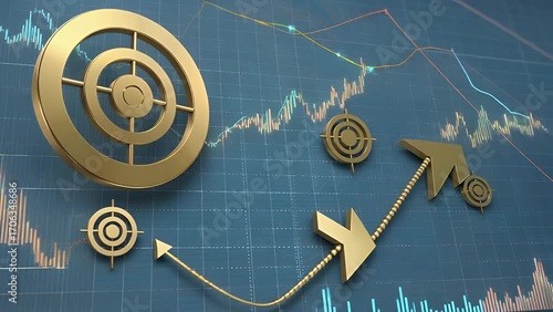 Business Objective Visualization - Metallic Aim Symbols Superimposed on Azure Fiscal Chart