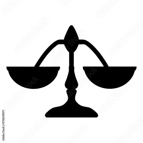 Black silhouette of balanced scales representing justice, equality, and legal themes