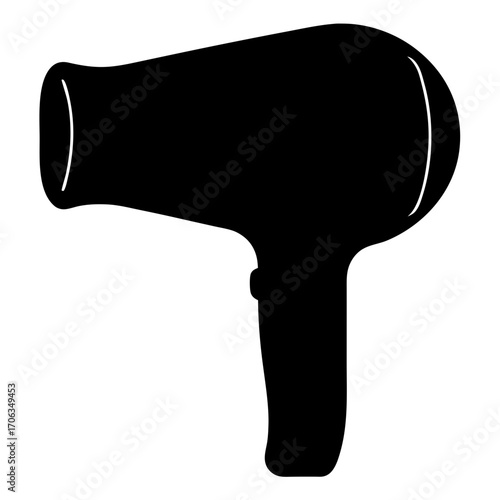 Simple black silhouette of a modern hair dryer for personal grooming