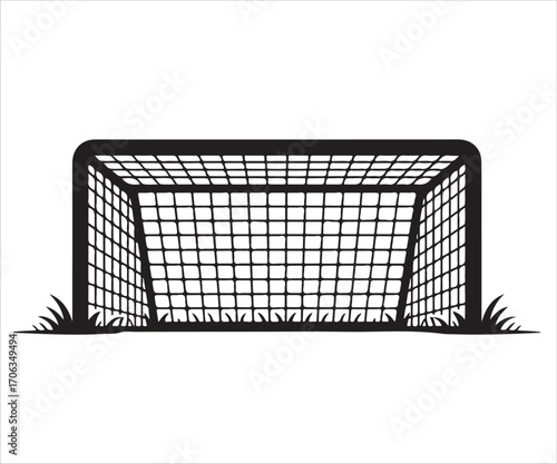 Black silhouette of soccer goal net vector illustration, symbolizing football field equipment, sports competition, training, match, outdoor game, teamwork, recreation, scoring, athletics, and physical