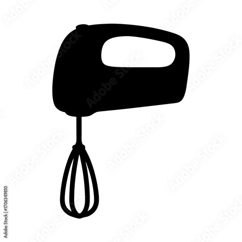 Black silhouette of a kitchen hand mixer with grip and whisks, simplified design