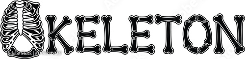 Skeleton text design with rib cage and bones for halloween themed decoration