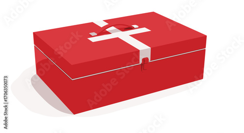 Red medical first aid kit with white cross symbol symbolizing emergency care and health readiness for urgent situations, Generative AI.