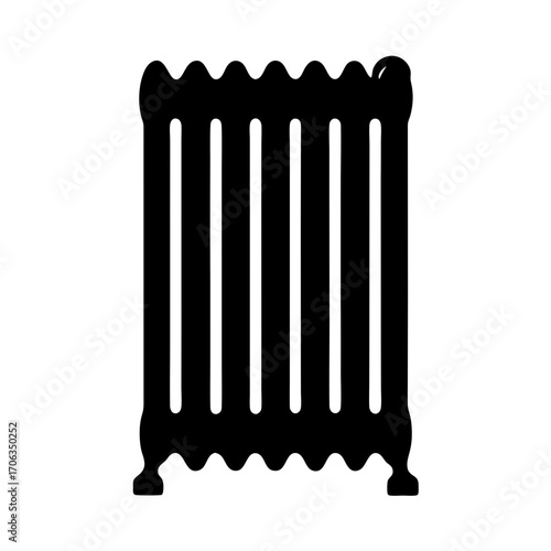 Cast Iron Radiator Silhouette in Black and White Vector Graphic Style