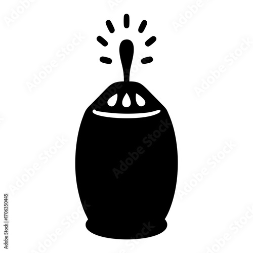 Abstract illustration of a black jar with a lid and light beams emanating
