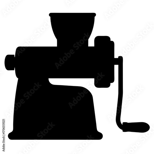 Silhouette of a vintage meat grinder machine with hand crank illustration