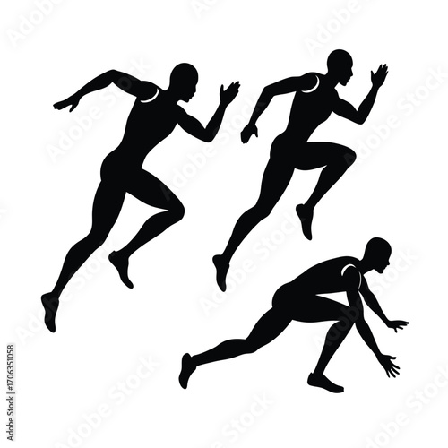 Sprinting Athlete Silhouette, Speed Runner Shadow, Dynamic Sprint Pose, Fast Motion Silhouette, Running Figure Art