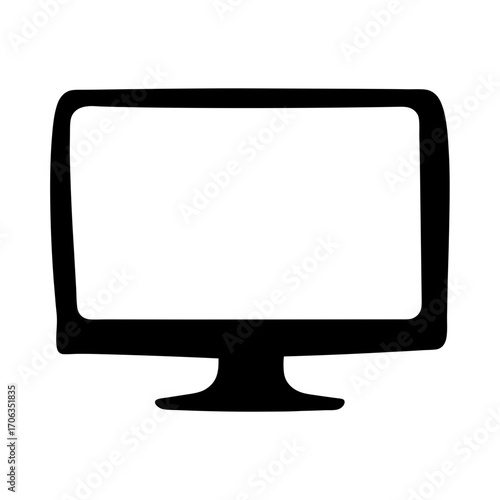 A simplistic black and white illustration of a stylized computer monitor