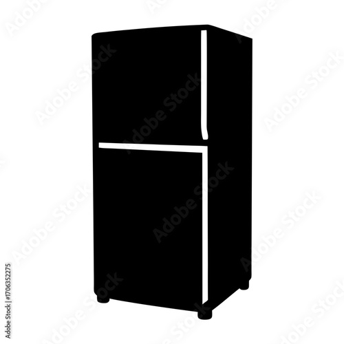Black and White Silhouette of a Refrigerator with Two Compartments and Feet