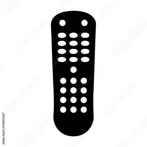 Simple black and white remote control with multiple buttons displayed vertically