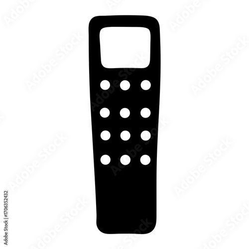 Stylized depiction of an old fashioned landline telephone in black and white