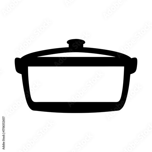 Black and white vector image of a closed cooking pot casserole