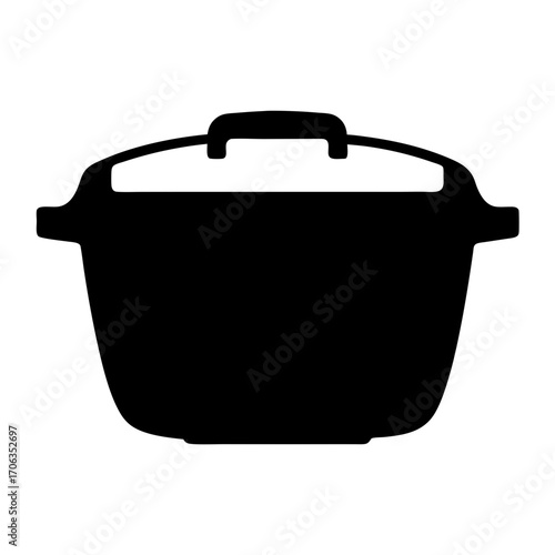 Black silhouette of a slow cooker or multicooker with lid and handles