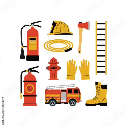 Firefighter equipment collection essential tools for safety and emergency response team gear