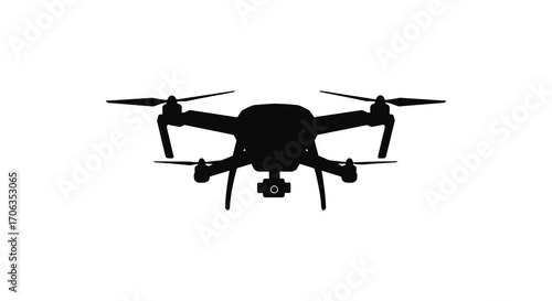 a black drone silhouette with four propellers hovering