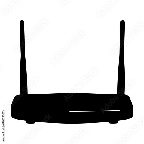 Silhouette of a wireless router with antennas, showcasing connectivity and technology
