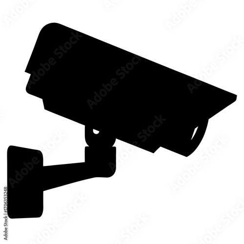 Black silhouette illustration of a CCTV security camera installed with mounting bracket