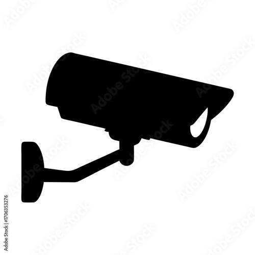 Black surveillance camera installed on a wall, providing security and video monitoring