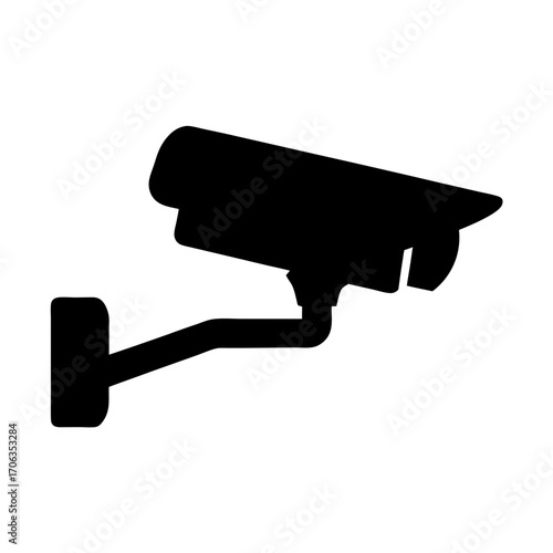 Black silhouette of security camera with mount, surveillance and safety concept