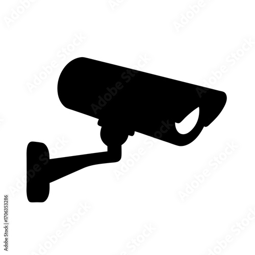 Black silhouette of a surveillance security camera mounted on a wall bracket
