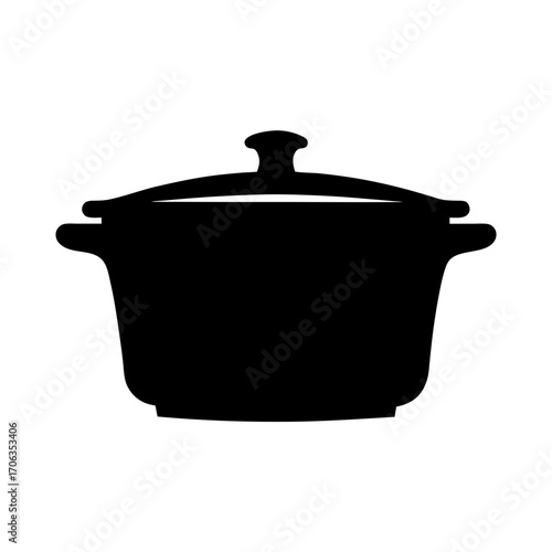 A simple black silhouette illustration of a covered casserole dish or pot