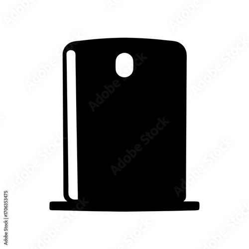 Simple black and white design of a classic book with visible binding