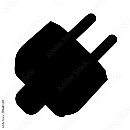 Black silhouette of a two pronged electrical plug on white background