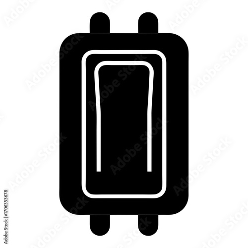 Stylized black suitcase with white outline, showing abstract travel and packing