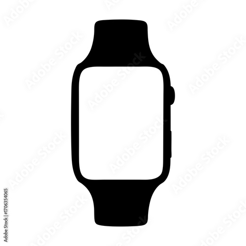 Black and white generic smartwatch rendering with white display on a white background