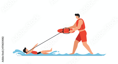 Lifeguard rescuing swimmer with flotation device in water