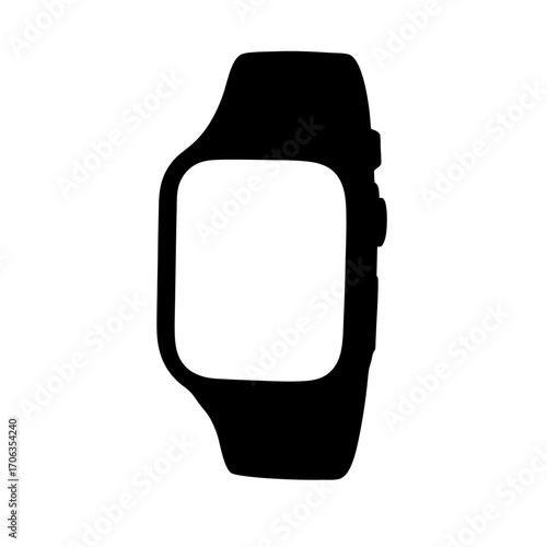 Silhouette of a modern smartwatch with a rectangular screen and minimal design