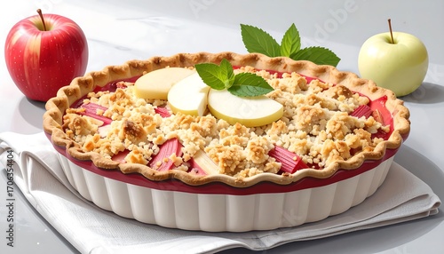 Delicious apple and rhubarb crumble pie