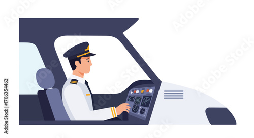 Pilot in a cockpit at the controls of an aircraft
