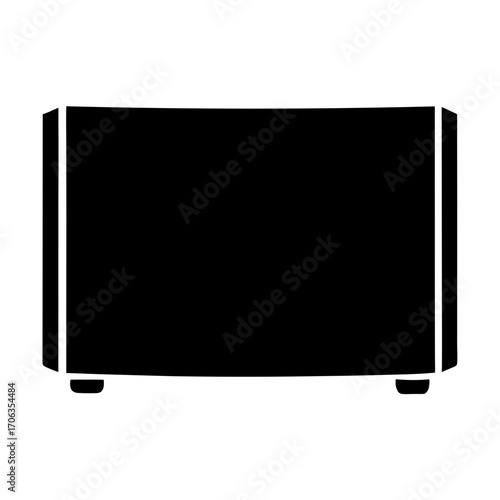 Simple black and white image of a television set on small legs
