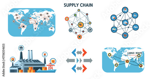 Global supply chain logistics network visualization demonstrating interconnectedness and efficient cargo routes for modern business operations and distribution strategies, Generative AI.