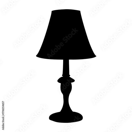 A silhouette image of a classic table lamp with an elegant base