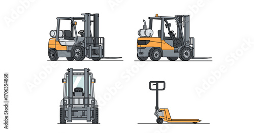 Versatile forklift and pallet jack illustrations showcasing industrial logistics and material handling power, Generative AI.