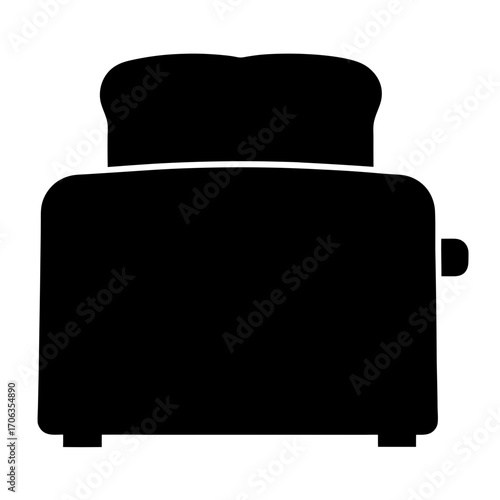Simple black and white vector illustration of a toaster with toast inside