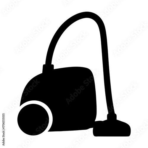 Black silhouette of a classic canister vacuum cleaner on a white background