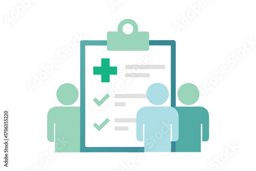 Medical insurance plan with people isolated on white background